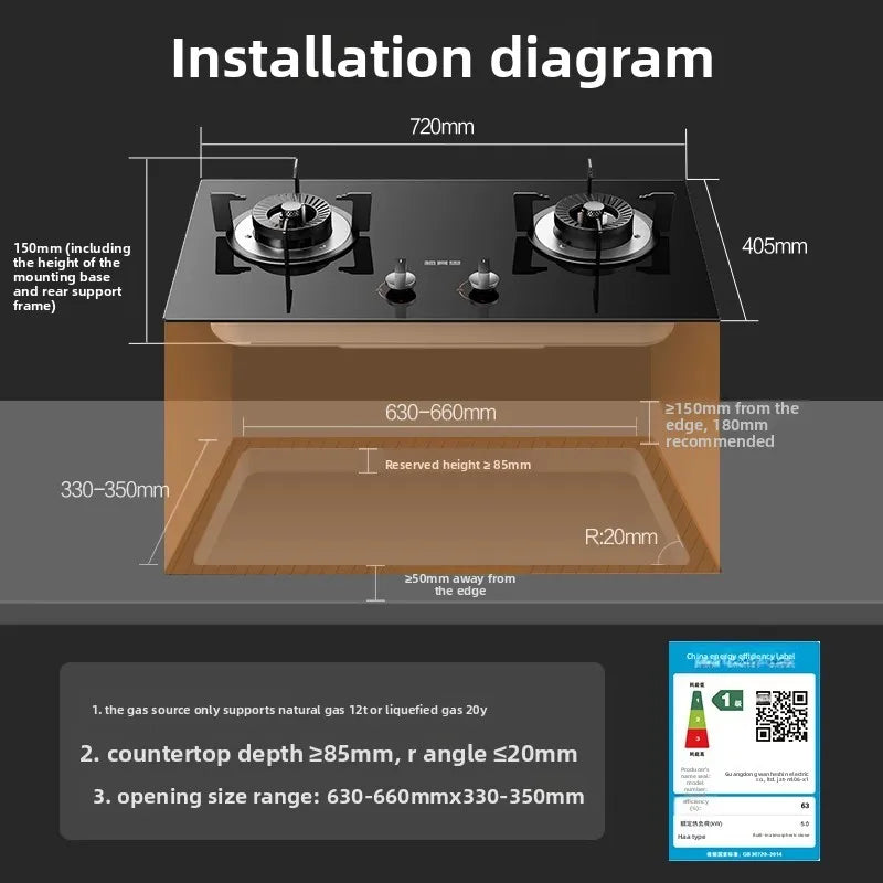New Household Double Burner Gas Stove Built-in Desktop LPG Natural Gas High Fire Energy Class 1 Cooktop X1