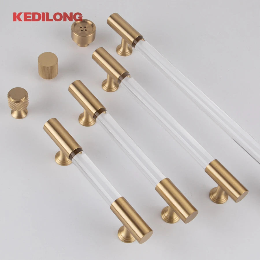 KEDLO European style modern brass acrylic Pull handle kitchen cabinet modern minimalist drawer transparent handle