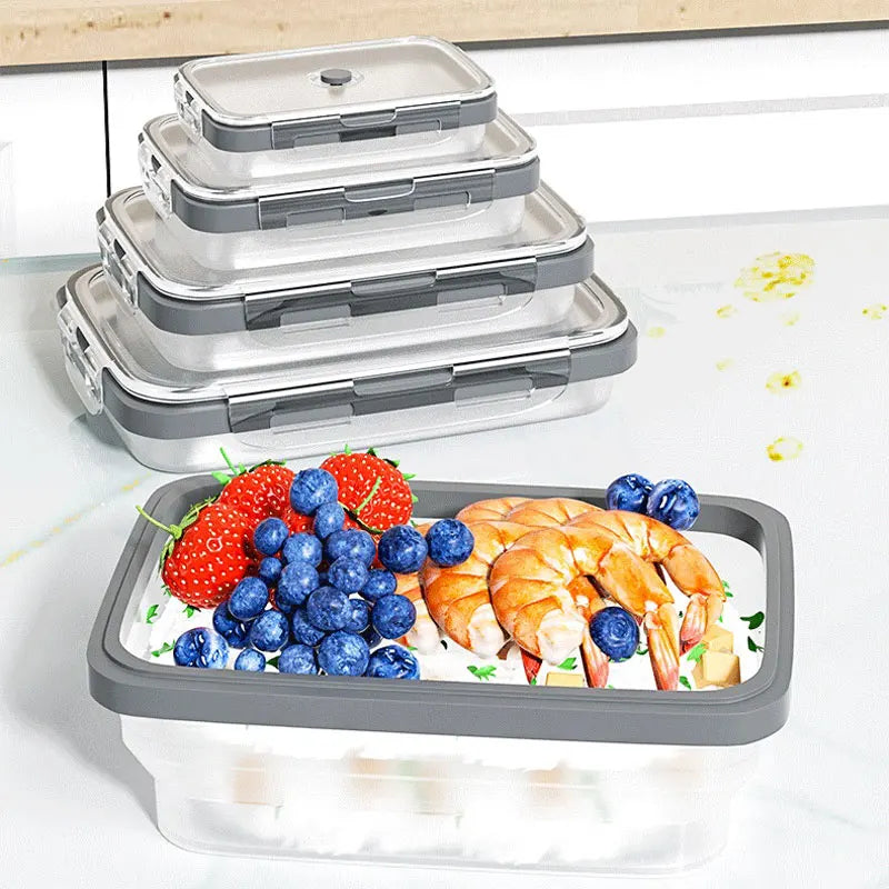 Silicone Collapsible Food Storage Containers 800ML Big Capacity Foldable Lunch Box with Lid For Outdoor Travel Kitchen Supplies