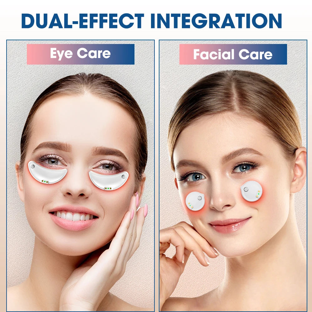 2-IN-1 Face & Eye Beauty Massager Micro-current Red Light EMS Anti Aging Bags Dark Circles Reduce Electric Eye Rejuvenation Pads