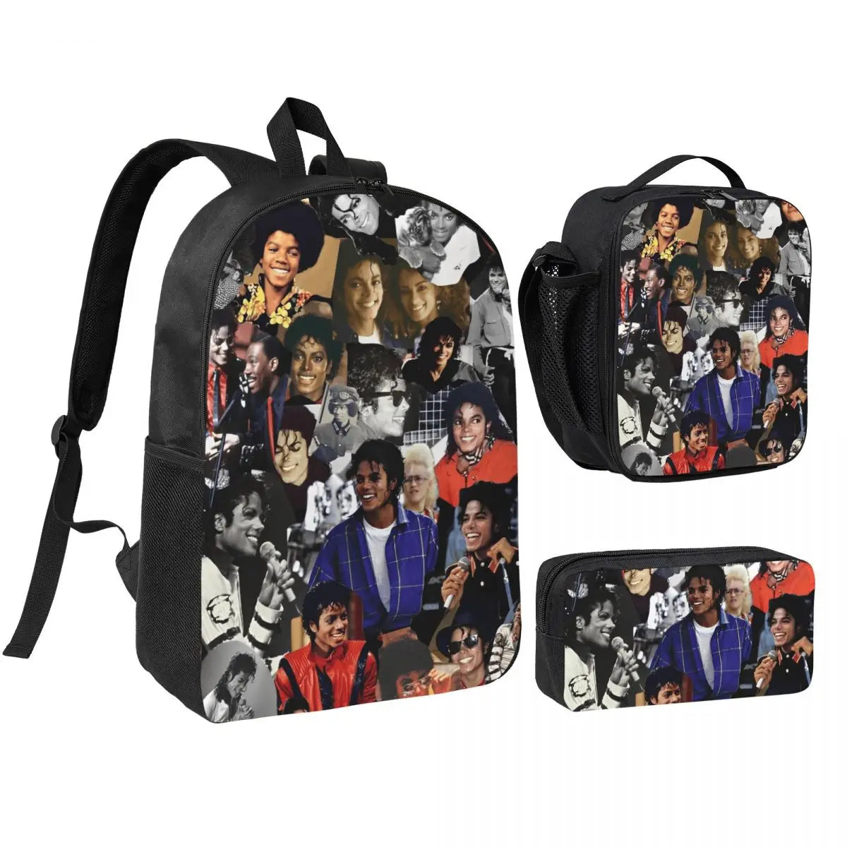 MJ Pop Legend Music 3pecs/set Backpack for Student Shoulder Bag Lunch bag Pencil Case