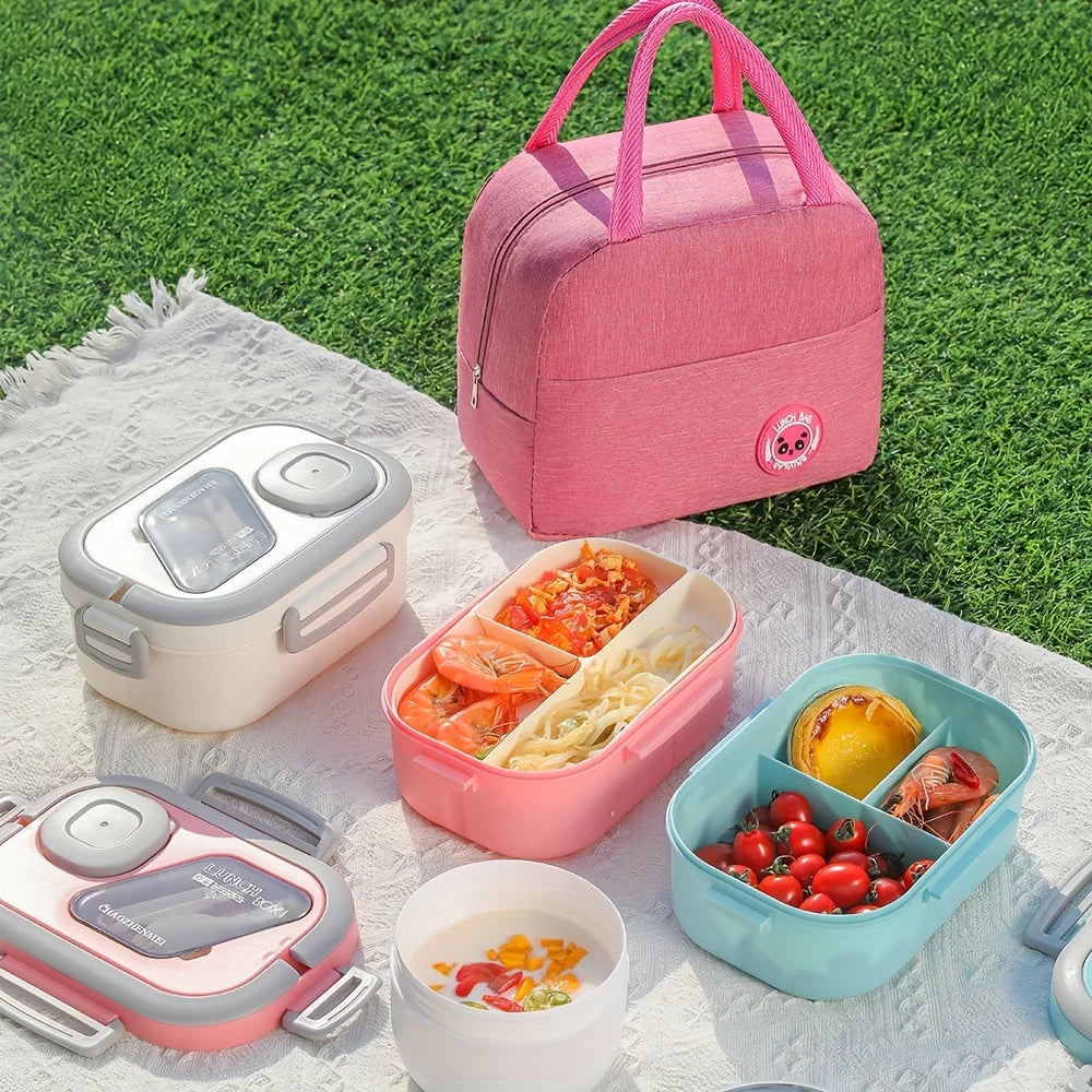 3pcs Lunch Box Set with Large Capacity Insulated Bag Reusable Tableware Meal Snack Food Holder for School Picnic Office Camping