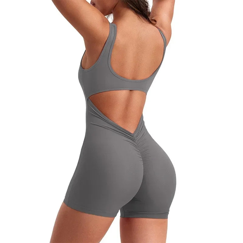 Women's Slim Fit One-Piece Shorts  Workout Jumpsuits Spring/Summer  Hip Lifting Backless Yoga Sports Clothing Sexy Design