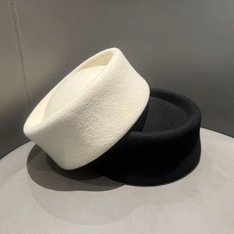 Women Berets Hat Fashion Fall Winter Vintage Concave Top Pillbox Cap 100% Wool Fedoras Hats Wedding Designer Western Church Hat