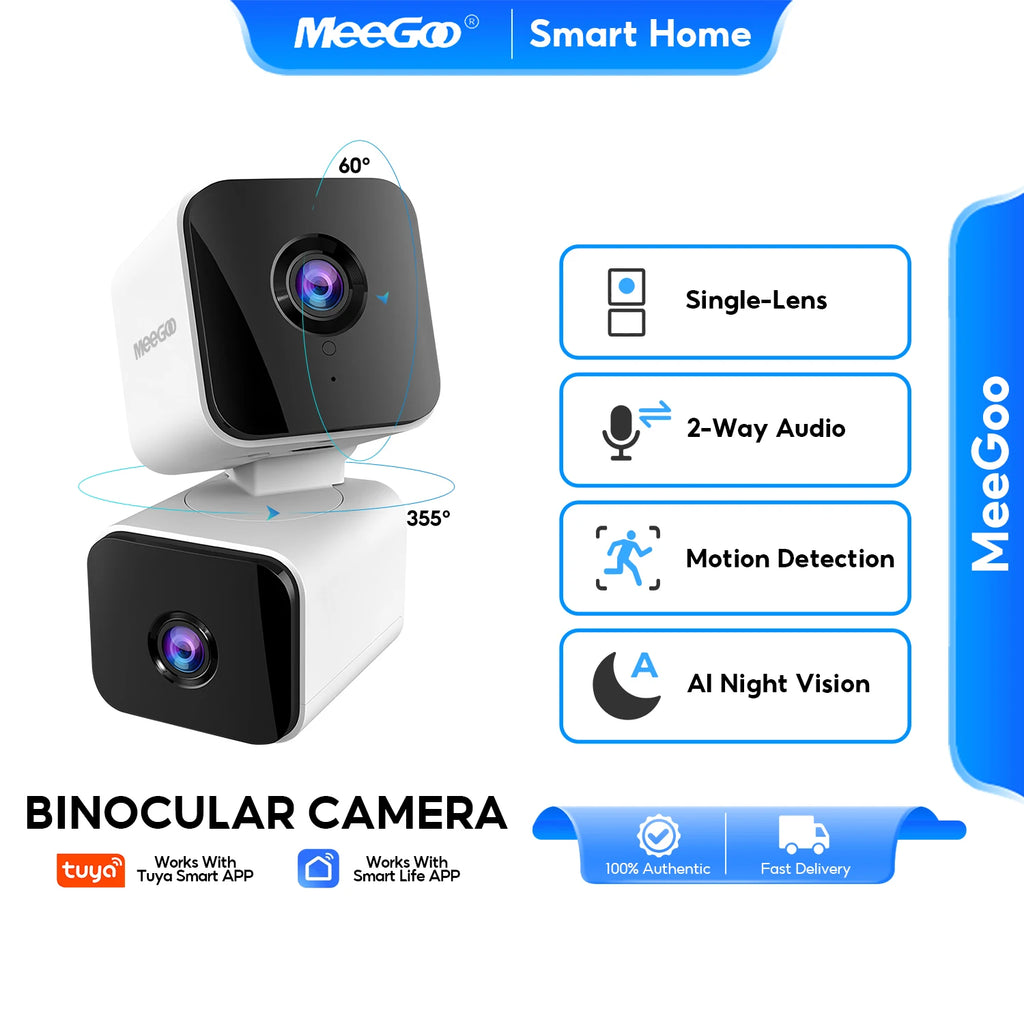 MeeGoo JS-G08 4MP WiFi Pan-Tilt Camera, Single-Lens, AI Night Vision, Two-Way Audio, Motion Detection, Person Tracking, Smart Pu
