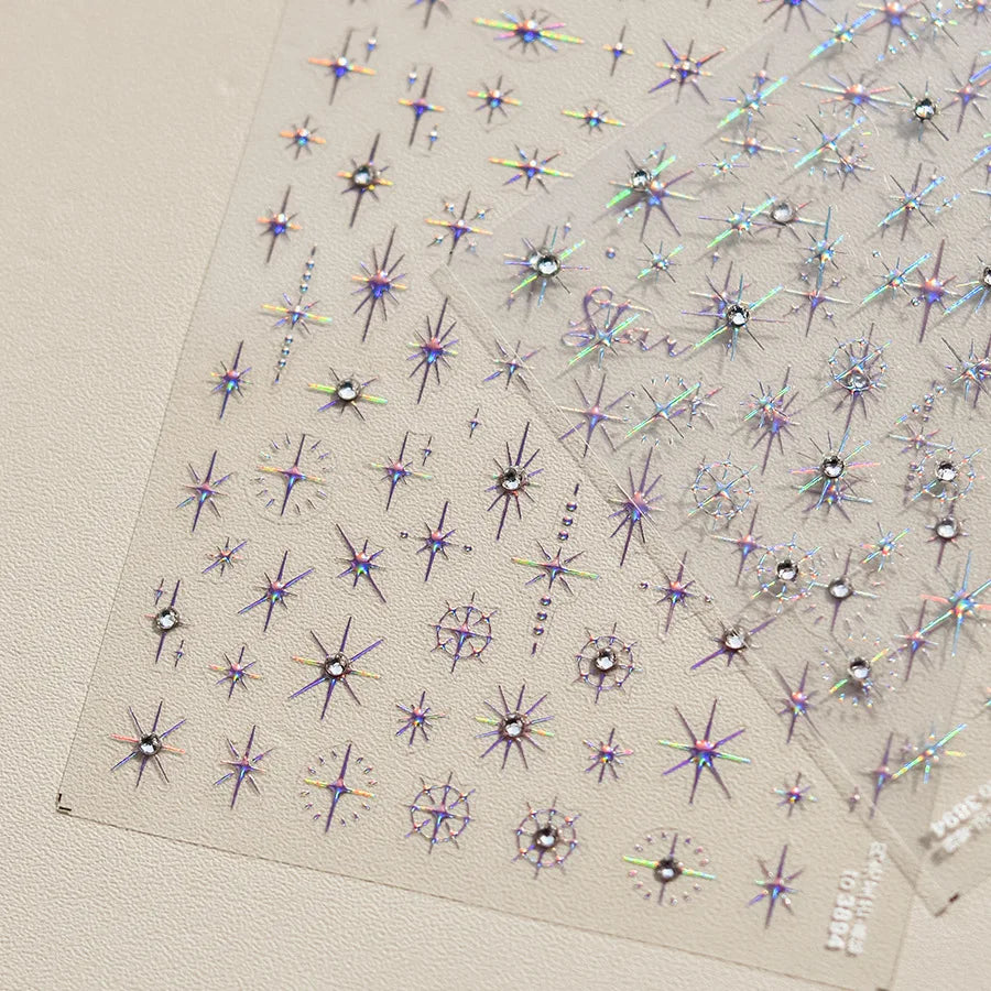 Luxury Diamond Gold Sliver 5D Bronzing Star Nail Sticker Shiny Laser Starlight Nail Decals 8*10cm Self-Adhesive Nail Decorations