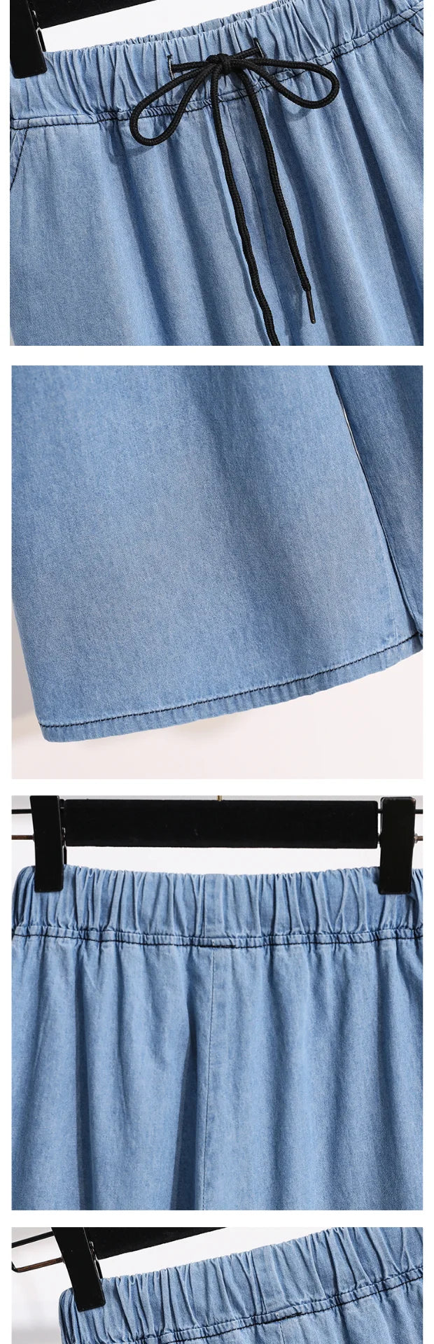Loose Waist Dstring Denim Wide Leg Pants Women's plus Size Slimming Casual Straight Workwear Seven-Foot Pants Summer