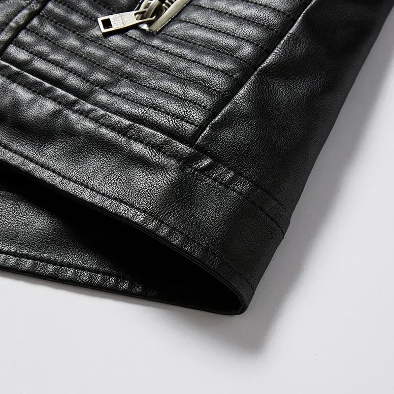 Spring Outdoor Casual Motor Biker PU Leather Jacket Men Fashion Leather Jacket Men Autumn Motorcycle Slim Fleece Jacket Coat Men