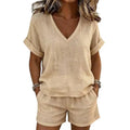 Women T-shirt And Shorts Set V-neck Short Sleeve Top 2 Piece Sets 2026 Elegant Summer Women Two Pieces Suit Female Outfit Clothe