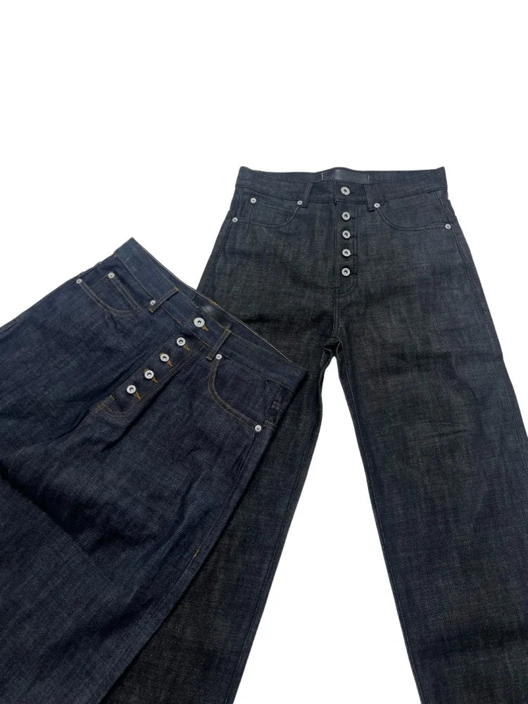 Japanese Raw Denim Loose Fit Jeans Classic Unwashed Cotton Workwear Baggy Trousers for Men