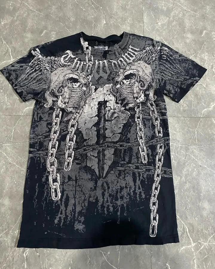 Summer Double-Sided Printed T-Shirt Mens American Hip-Hop High Street Fashion Baggy Short-Sleeved Unisex Street Style Tee