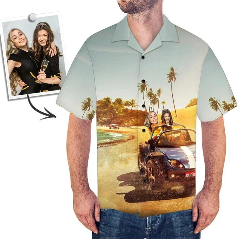 Funy Custom Image Graphic Shirts For Men Clothes Hawaii Diy Photo 3D Print Female Lapel Blouse Personalized Design Short Sleeve