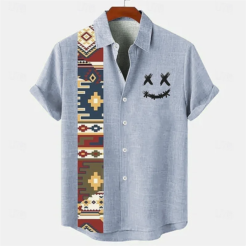 Men's Summer Hawaiian Casual Fashion Social Beach Style Short-Sleeved Printed Loose Retro Vacation Shirt