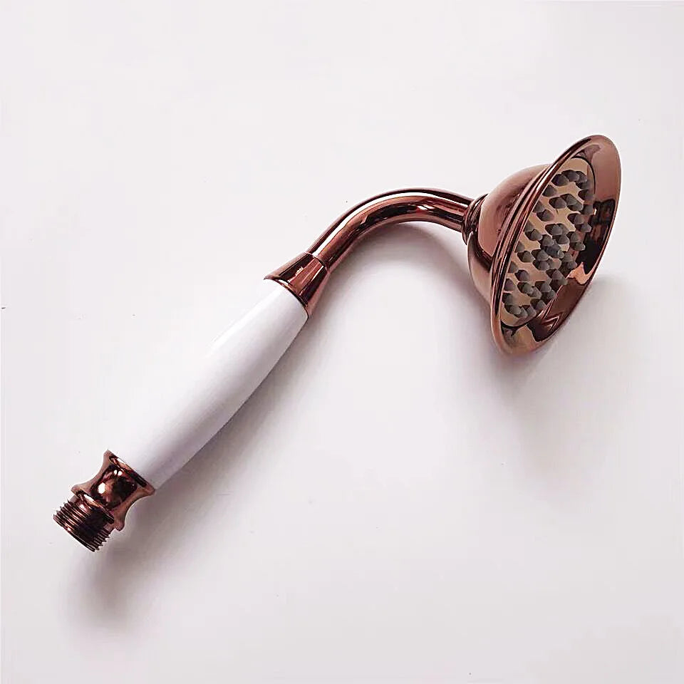 8 Inch Round Ceramic Handle Shower Head Bathroom Solid Brass Copper Rain Shower Head Waterall Hand Shower