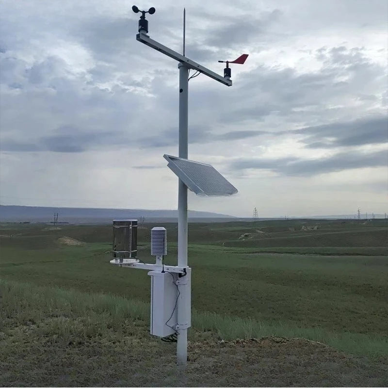 Solar power supply system and pole matching rainfall wind speed direction temperature and humidity meteorological five-element