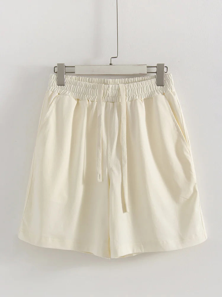 Summer 2 Piece Shorts Set Woman Cotton Brown Oversized T Shirts And Shorts Two Pieces Outfits For Women White Short Sets Pink