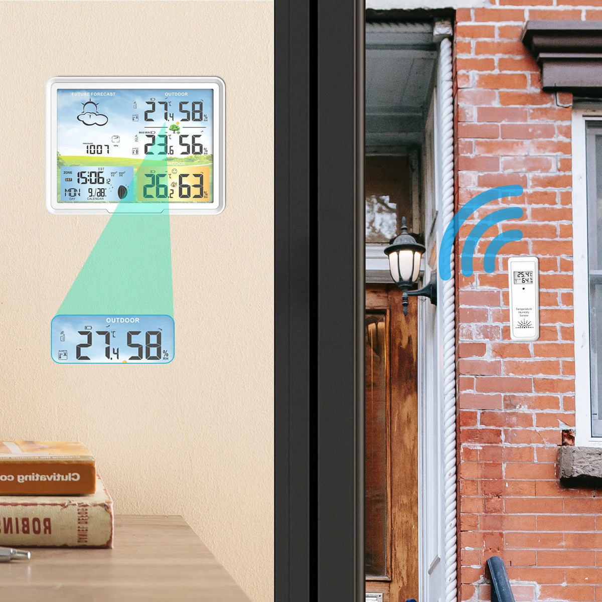 FABISENSE Wireless Weather Station with Indoor Outdoor Sensor Thermometer Hygrometer, Forecast Barometer Moon Phase, USB Powered