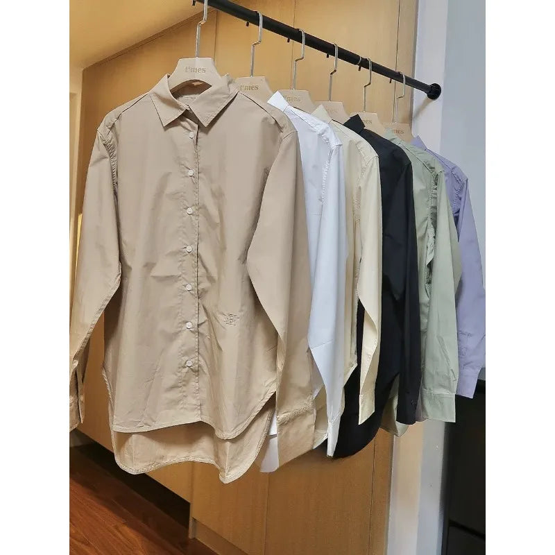TT@-LUXURY White Shirt Women's 2025 Spring/Summer Outside Wear Loose Lazy Design Sense Niche Versatile Cotton Top Office Lady