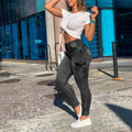 2025 New Style Denim Jeans for Women Zipper Leg Pockets Elastic Streetwear Distressed Cargo Trousers Pants Slim Pencil Jeans