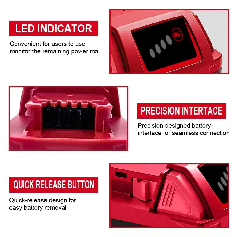 M18 For Milwaukee 18V Power Tool Battery, Charger BR XC M18B5 48-11-1860, Built-in 18650 Power Tool Battery 6.0Ah/9.0Ah/12.0Ah