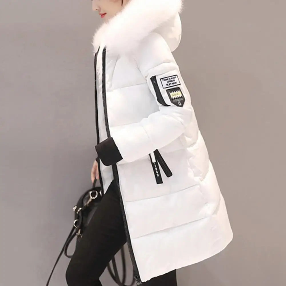 Fashion Women Winter Cotton Coat Parka Thickened Padded Stuffed Hooded Mid Length Warm Zip Up Slim Lady Down Coat Long Overcoat