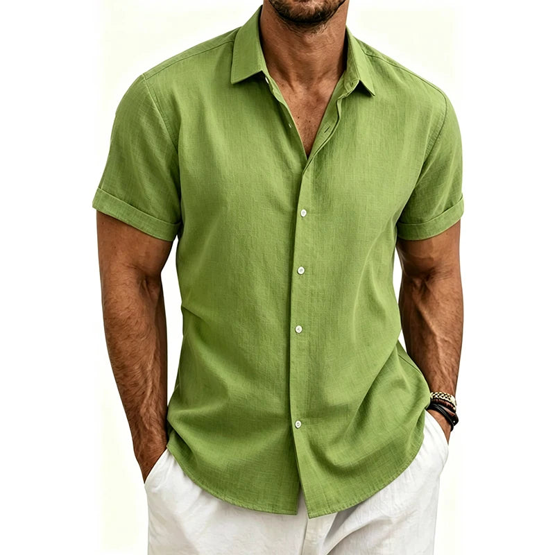 2026 Men's Simple and Fresh Shirt - Street Fashion Loose Quick-Drying Casual Shirt-Hawaiian Vacation Style Solid Collar Cardigan