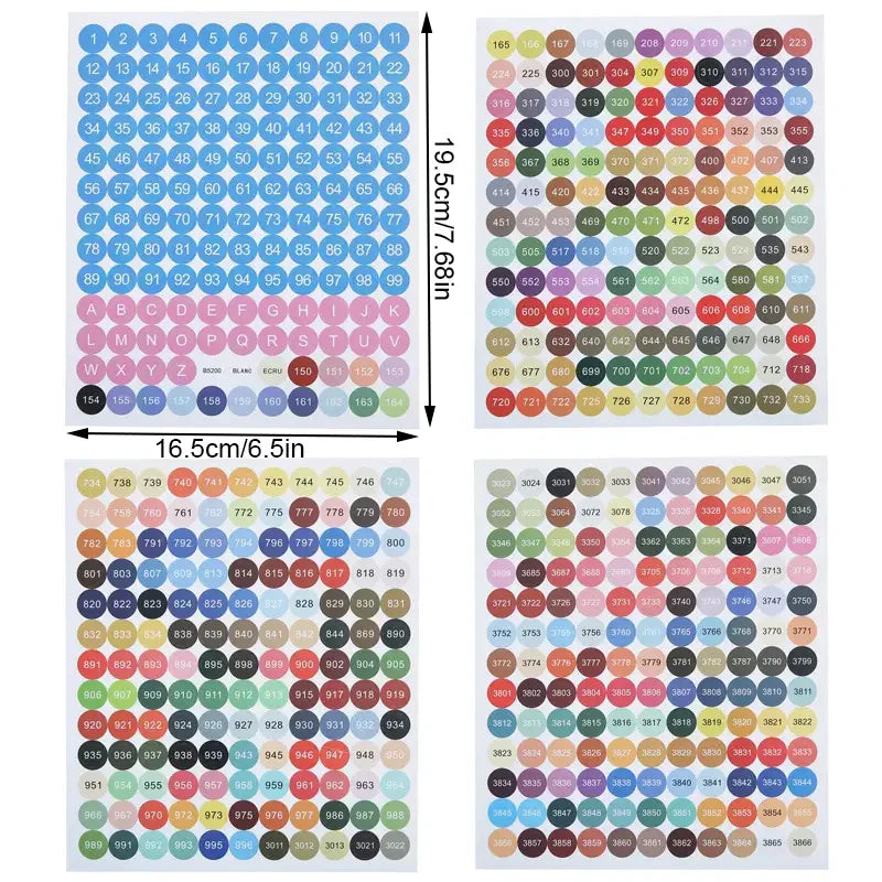 Square Round Heart 447 DMC Labels Stickers, Colorful Number Sticker Mark Stickers, DIY Craft Diamond Painting Accessories
