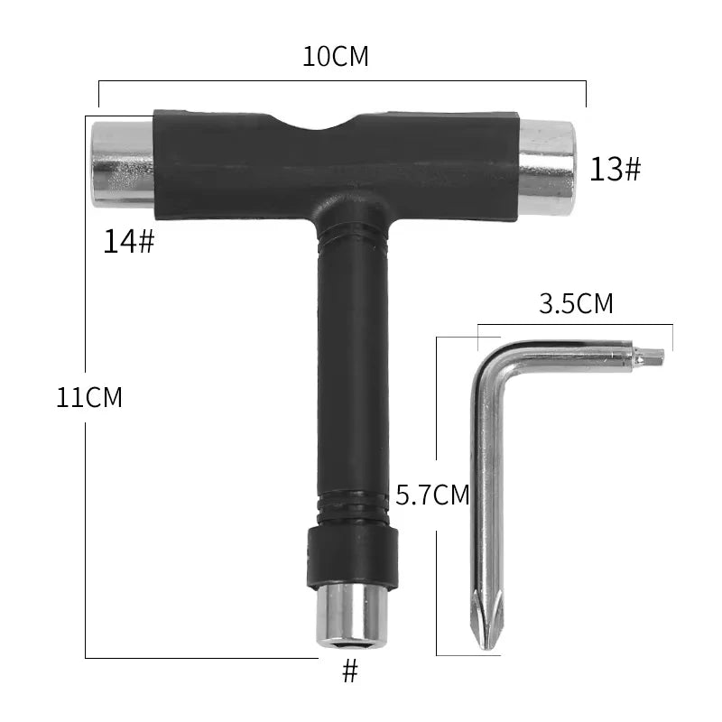 Skate Tools Multi-Function Portable Skateboard T Shape Accessory with Allen Key Phillips Head Wrench Screwdriver Tools Parts