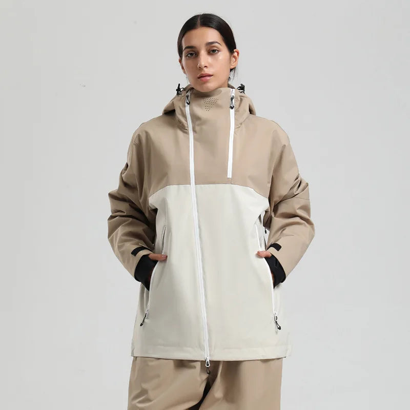 Gsou Snow Unisex Color-Block Ski Jacket Waterproof Snowboard Coat Breathable Loose Fit Women Men Professional Ski Wear