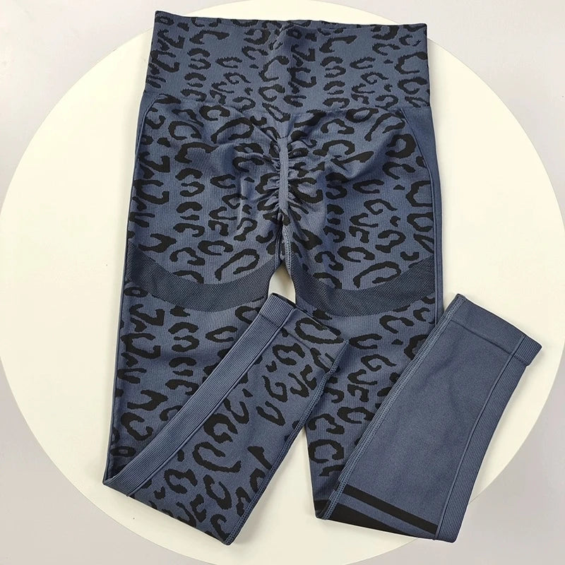 Leopard Print Seamless Booty Lift Leggings - High Waist Compression Yoga Running Training Pants