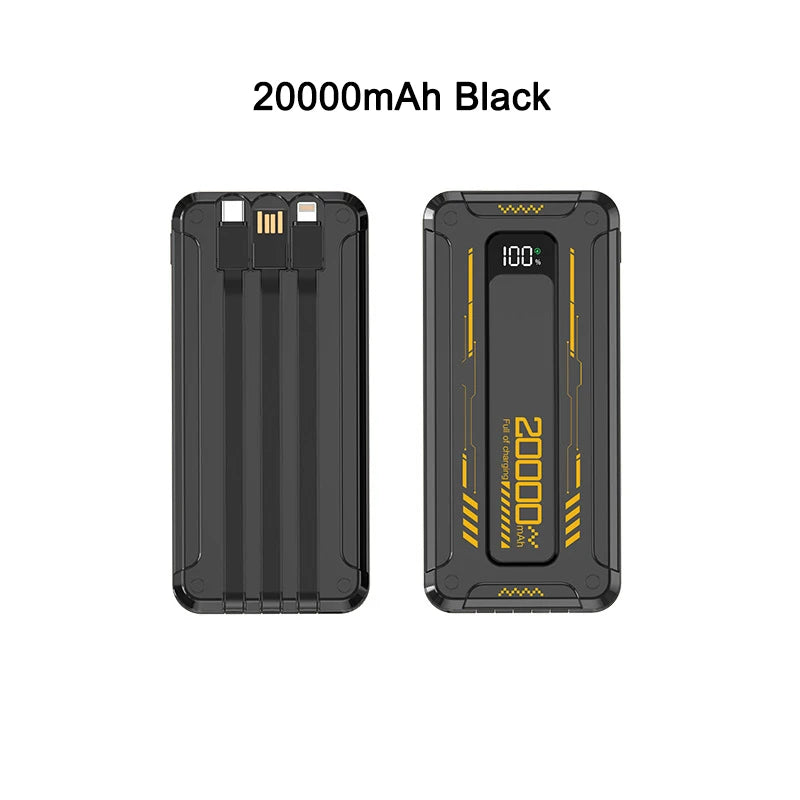 20000mAh Large Capacity Power Bank 22.5W Fast Charging Powerbank With Cables Digital Display Portable External Battery Charger