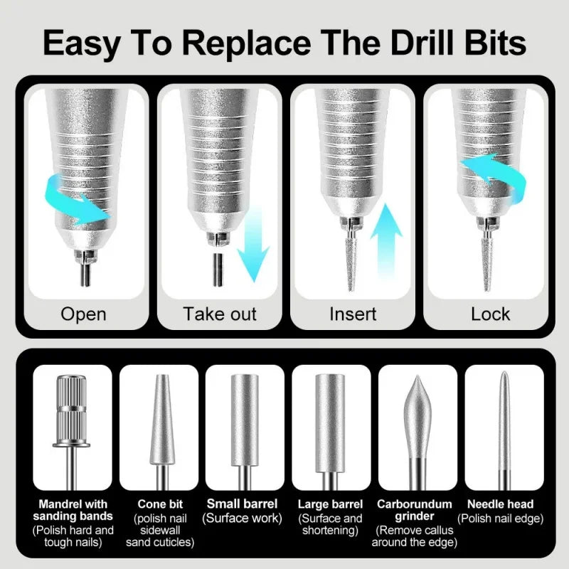 Electric Nail Drill Machine Professional Nail Drills For Gel Nail Polish Rechargeable Portable Nail File, Manicure Tool 35000RPM