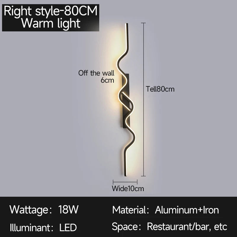 Wall Sconce Black LED Wall Lamp 80/100CM Long Strip Irregular Light Bedroom Bedside Lights Decorative Background Home Decor