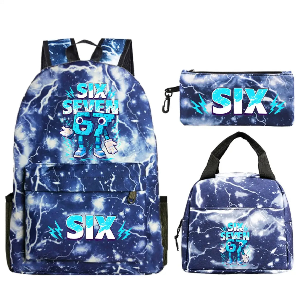 Fun Six Seven Print 3Pcs/Set Backpack Teen Boy Girl Back To School Schoolbag 67 Italian Brainrot Lunch Bag Rucksack Pencil Case