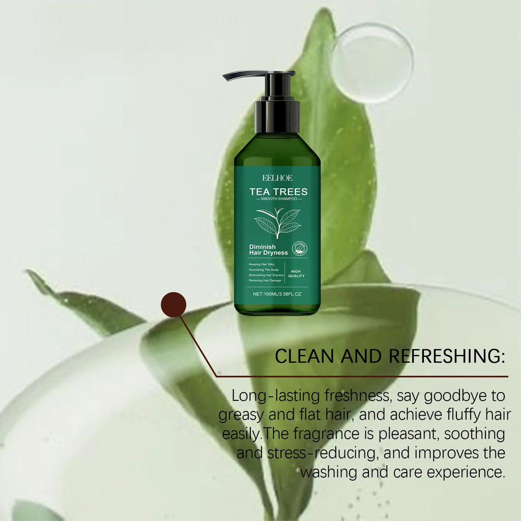 EELHOE Tea Trees Smooth Shampoo Deep Nourishing Anti Dryness Reduce Split Ends Oil Control Refreshing Mild Natural Shampoo 100ml