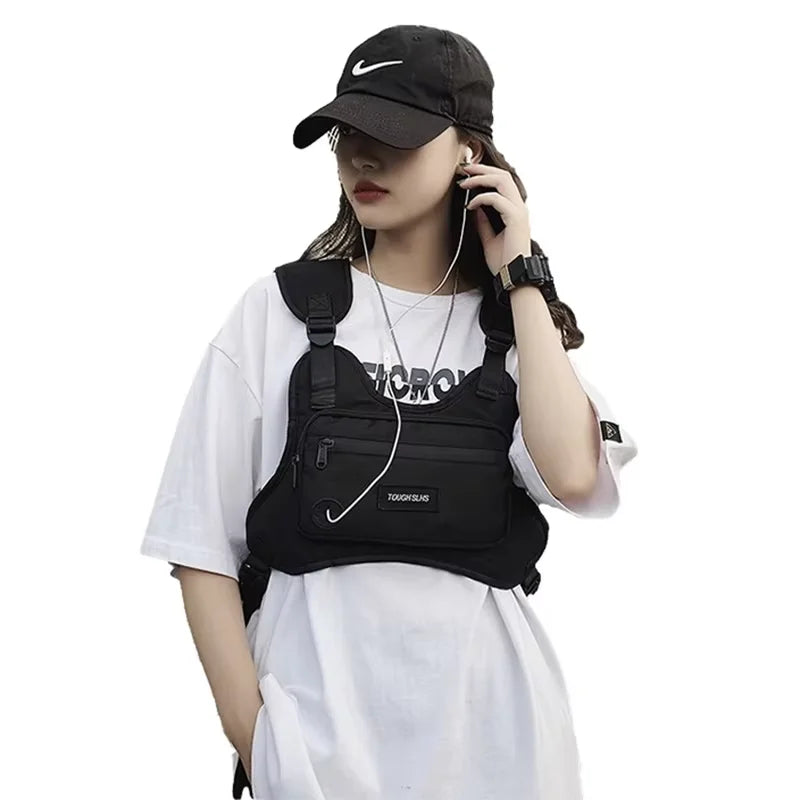 Tactical Chest Bag Outdoor Sports Vest Bag Adjustable Strap Utility Chest Pack Multi-Pocket Waist Fanny Pack for Cycling Hiking