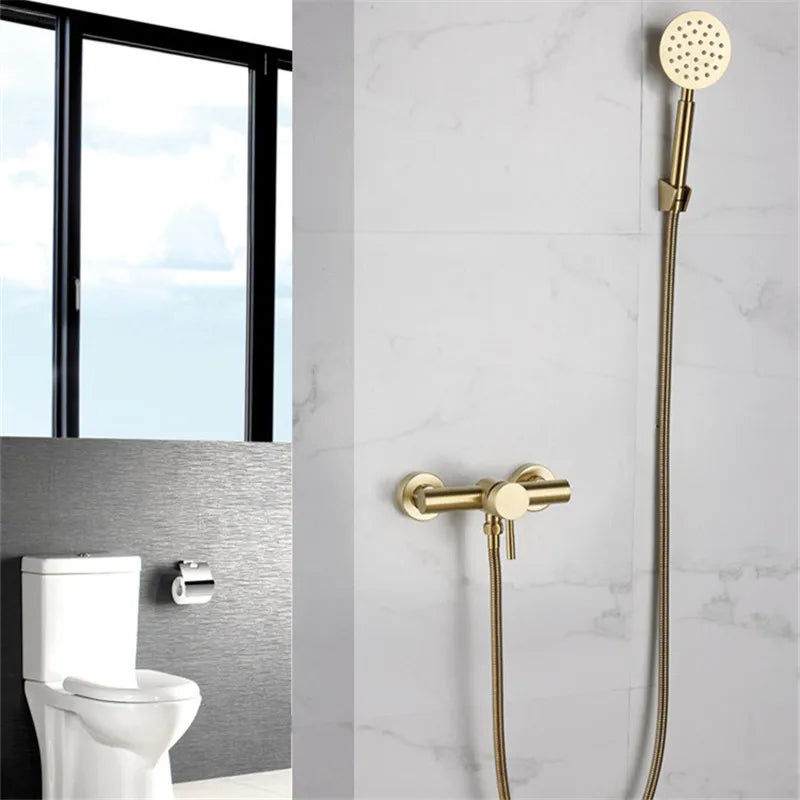 Brushed Gold Bathroom Shower Faucet Set Wall Mounted Shower Faucet, Bathroom Cold and Hot Bath and Shower Mixer Taps Brass