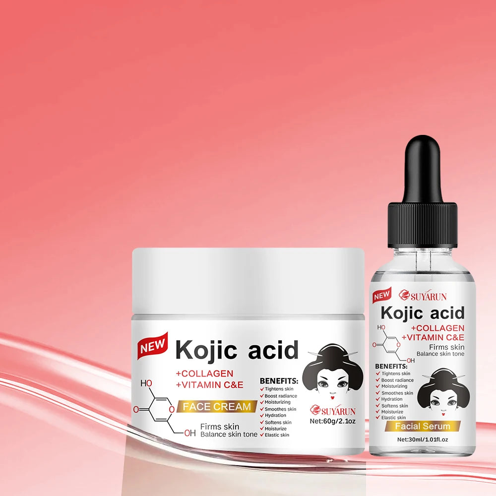 SUYARUN Kojic Acid Serum & Cream Bundle - Brightening Set for Dark Spots, Acne Scars, Anti-Aging | 2-in-1 Skincare Combo.