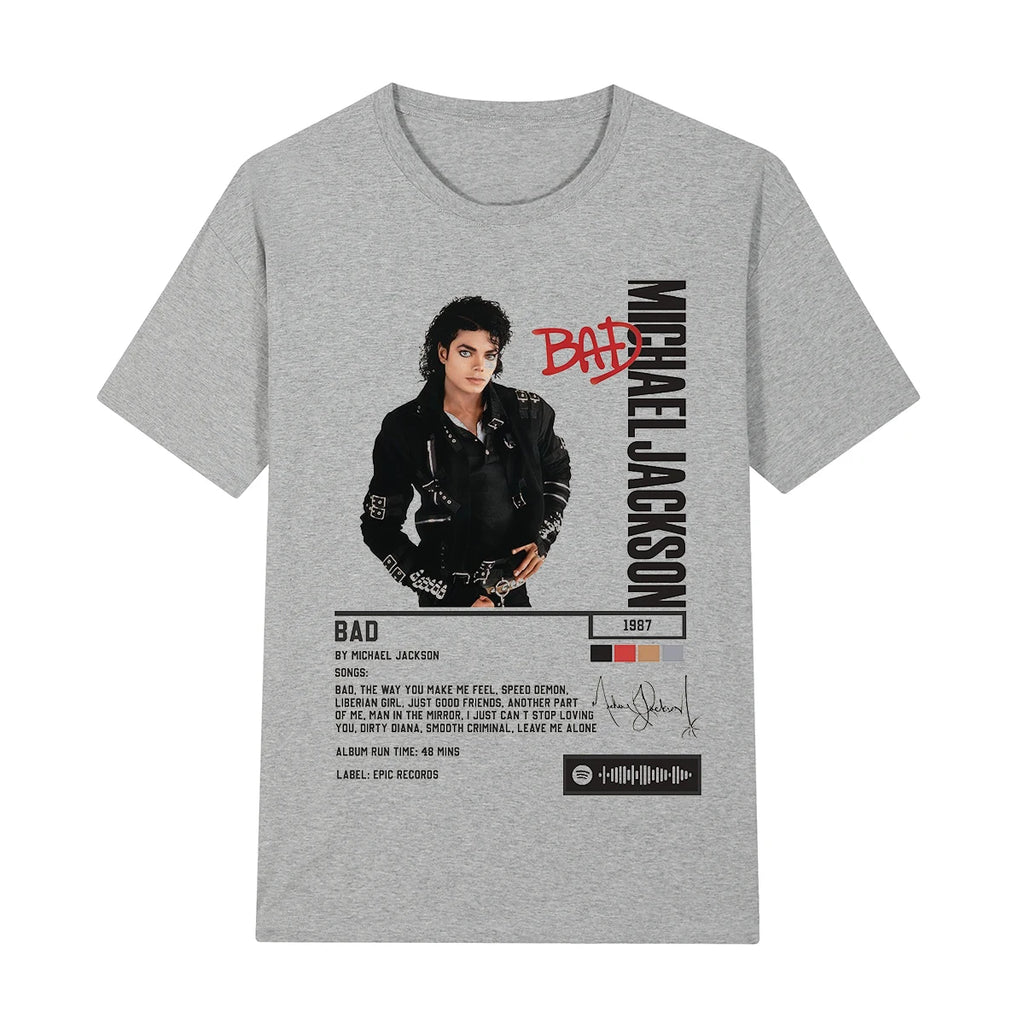 Singer Michael Jackson Bad Album Vintage T-shirt King Of Pop Streetwear Casual Cotton Men T shirt New Tee Tshirt Womens Tops