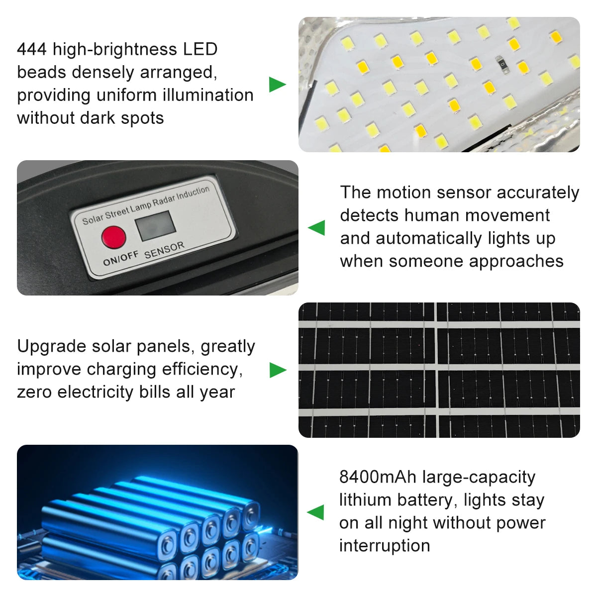 High Brightness Solar Garden Light 444 LED 3 Color Modes Dusk to Dawn Outdoor Solar Street Lamp IP65 Waterproof for Yard Patio