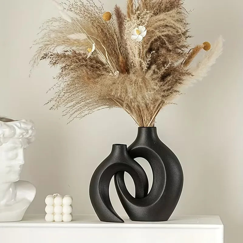 Hollow Nordic Modern Plastic Vase Set of 2 for Modern Home Decor,Modern Boho Hollow Flower Vases for Living Room Bookshelf