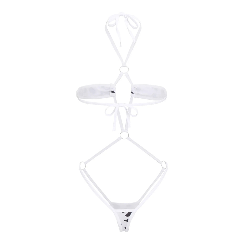 Women Micro Bikini Bodysuit Halter T-back Adjustable Swimsuit One-piece Lingerie Nightwear Summer Sexy Mesh Monokini Swimwear