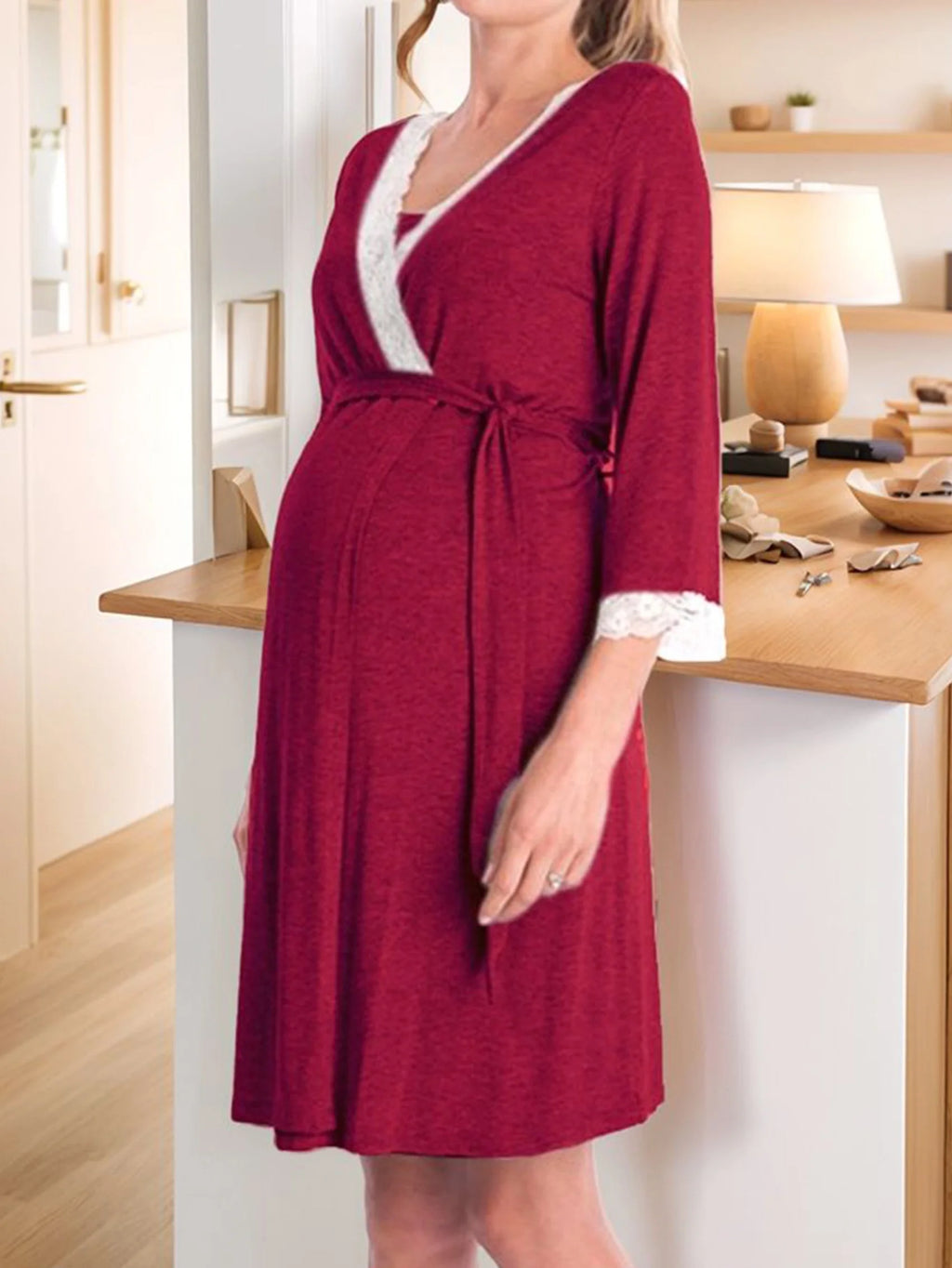 Women's Maternity Robe Pregnancy Breastfeeding Bathrobes Labor Delivery Nightgowns Dark Gray S