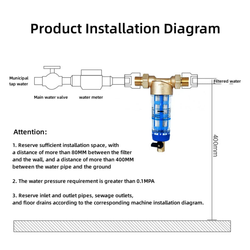 Front Purifier Whole House Spin Down Sediment Water Filter Central Backwash Remove Rust Contaminant Stainless Steel Mesh