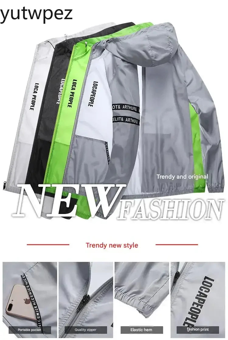 UPF50+ Summer Sun Protection Clothing Men's Casual Waterproof Quick-drying Bicycle Hooded Jacket Hiking Thin Skin Windbreaker