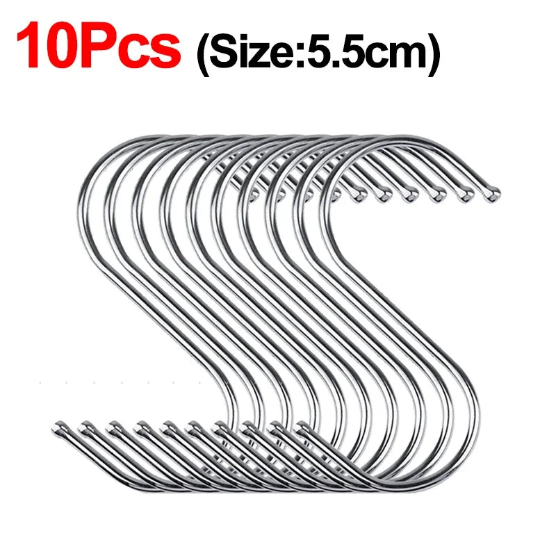 2/10Pcs S-Shape Hook Stainless Steel Clothes Bags Towels Plants Hanging Rack Multi-function Kitchen Bedroom Railing Hanger Hook