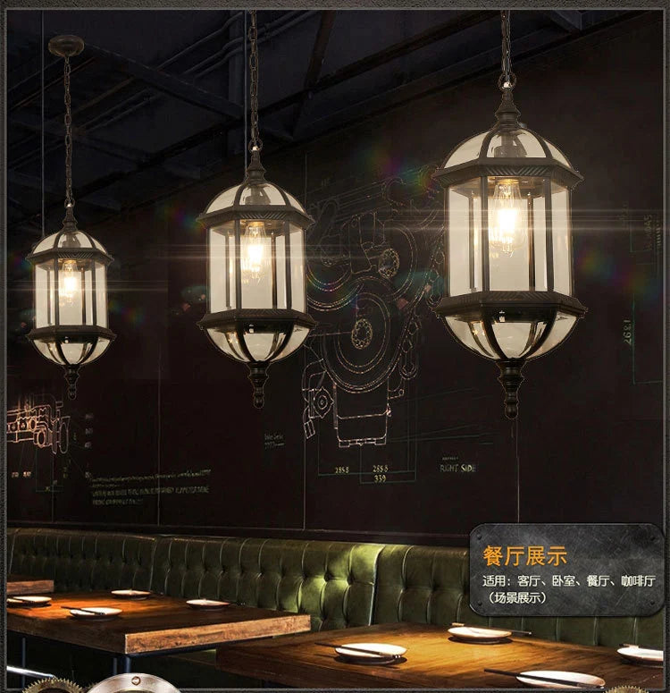 Exterior Aisle Pendant Lights Outdoor Corridor Porch Pendant Light Waterproof Hanging Lanterns Glass Shade Farmhouse Front Door