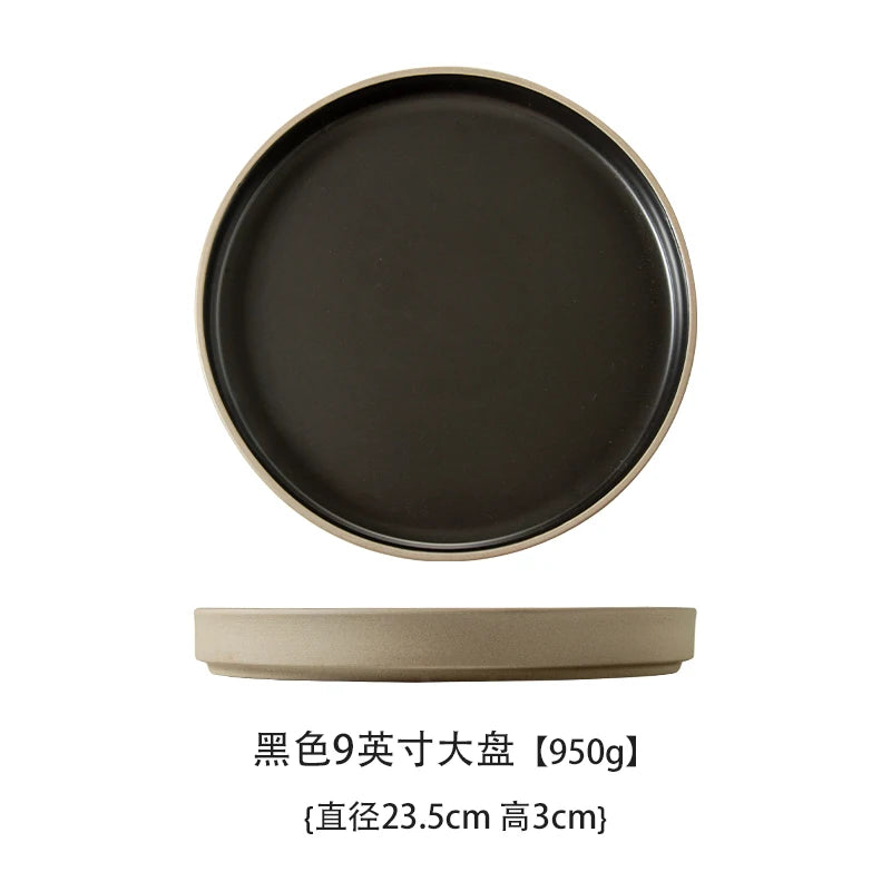 Retro Japanese Style Ceramic Bowl Set for Home Use round Shape Dinnerware Tray Dumpling Soup Noodle Bowl Matte Finish Utensils