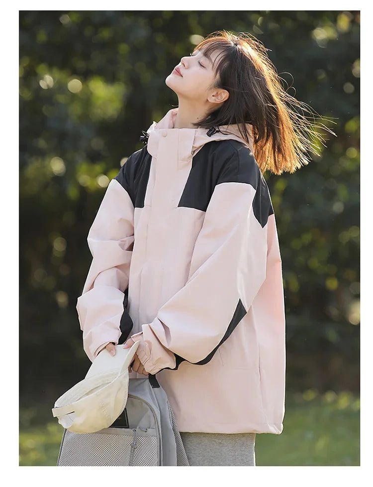 Women Outdoor Waterproof Cycling Jackets Autumn Winter Multi-Pocket Workwear Climbing Clothes Lightweight Loose Windbreaker Coat