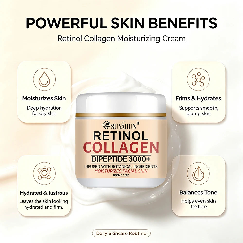 SUYARUN Retinol Collagen Face Cream Hydrating Moisturizing Anti-Aging Wrinkle Firming Night Cream for All Skin Types.